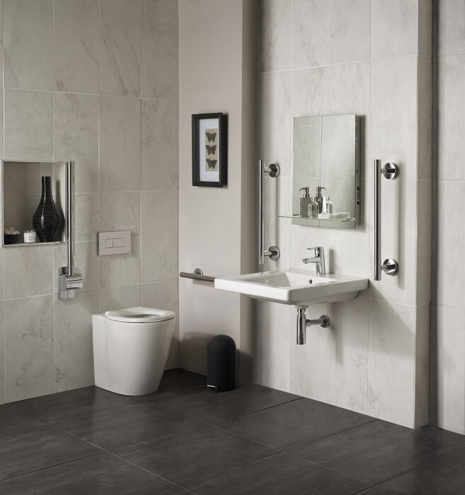 CONCEPT FREEDOM | Bathroom bundle, Washdown, 100 mm spout projection, mechanic, 3.8 l/min (3 bar), 1 tap hole, with overflow, horizontal outlet, with waste