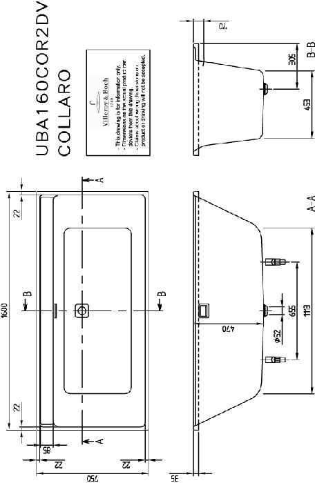 UBA160COR2DV-RW techninis brėžinys